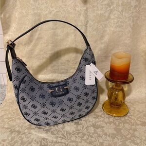 GUESS Monogrammed Gray and Black Hobo Bag NWT
